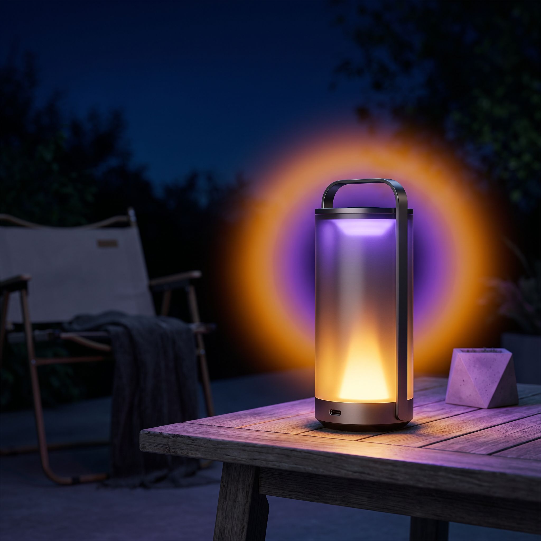 Une lampe rechargeable posée sur une table